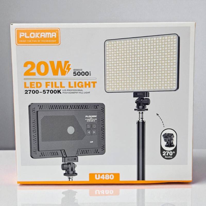 Plokama U480 LED Fill Light “Rechargeable” – 20W | 5000mAh Battery | 2700K–5700K - Touseef Electronics
