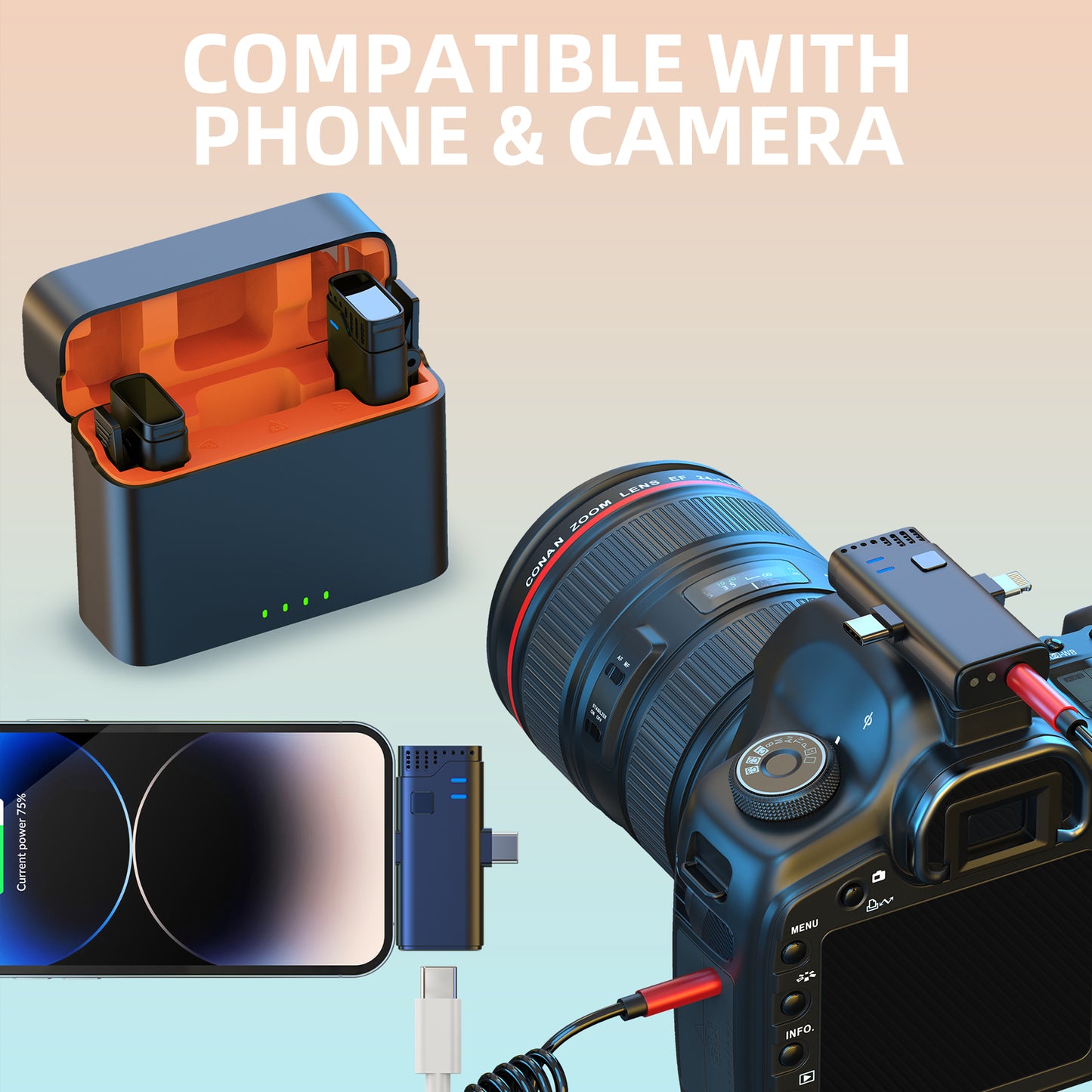 Jmary MW-16 Dual Wireless Microphone – Type-C, Lightning & DSLR Compatible (Noise Cancelation) - Touseef Electronics