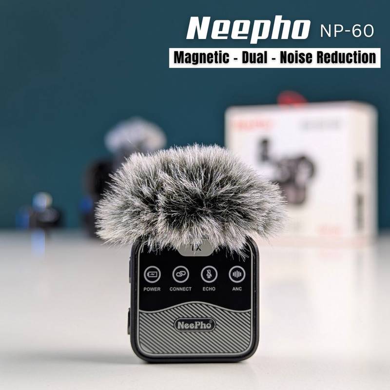 NeePho NP-60 Wireless Dual Microphone with Noise Cancellation – Dual Mic for Android & iPhone | Charging Case | Plug & Play