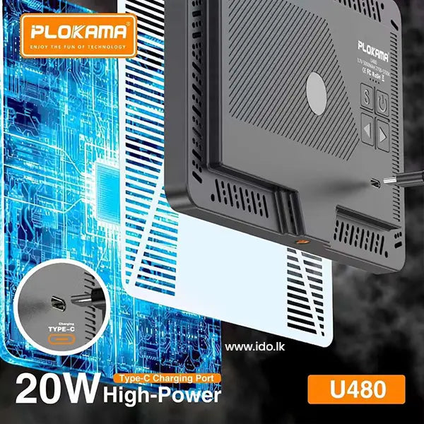 Plokama U480 LED Fill Light “Rechargeable” – 20W | 5000mAh Battery | 2700K–5700K - Touseef Electronics