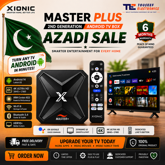 XIONIC Master Plus Gen 2 Android 14 TV Box – 2GB/16GB | Powerful CPU ARM A53 Gen 2 | Dynamic UI | 6 Month Warranty
