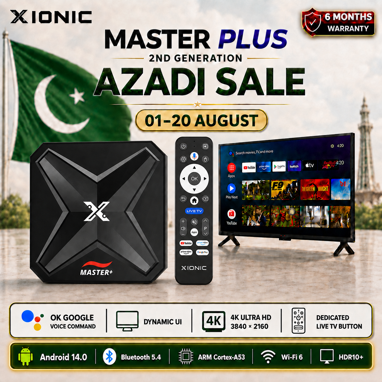 XIONIC Master Plus Gen 2 Android 14 TV Box – 2GB/16GB | Powerful CPU ARM A53 | Dynamic UI | 6 Month Warranty