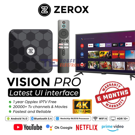 Zerox Vision Pro Android 14 TV Box – 2GB/16GB | RK3518 | Fastest | 6 Months Warranty