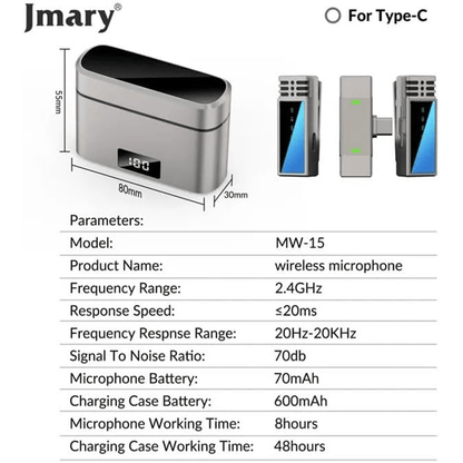 Jmary MW-15 Wireless Microphone (High Quality) For iOS and Android - Touseef Electronics
