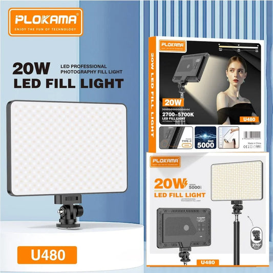 Plokama U480 LED Fill Light “Rechargeable” – 20W | 5000mAh Battery | 2700K–5700K - Touseef Electronics
