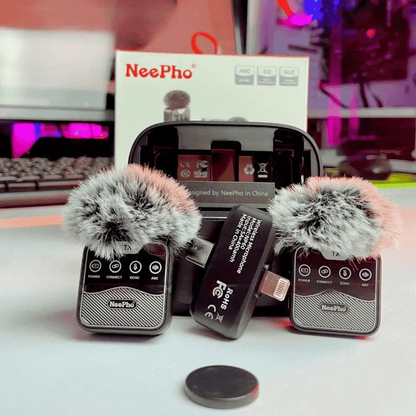 NeePho NP-60 Wireless Dual Microphone with Noise Cancellation – Dual Mic for Android & iPhone | Charging Case | Plug & Play
