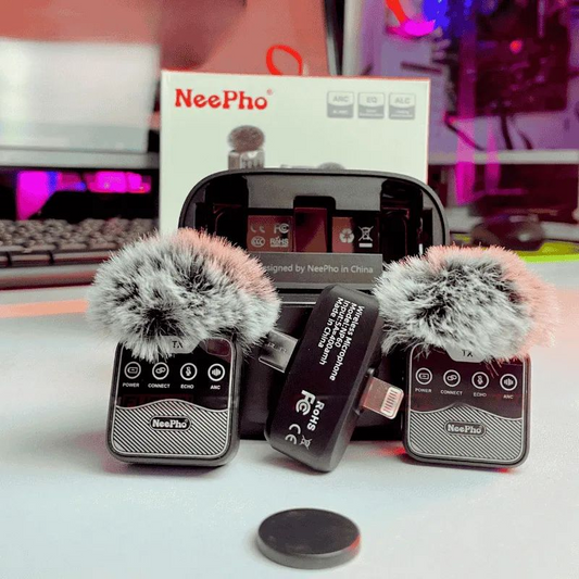NeePho NP-60 Wireless Dual Microphone with Noise Cancellation – Dual Mic for Android & iPhone | Charging Case | Plug & Play