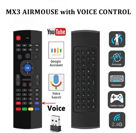 MX3 Voice Air Mouse Remote with Wireless Keyboard & Voice Control for Smart TV, Android TV Box, PC & Projectors - Touseef Electronics