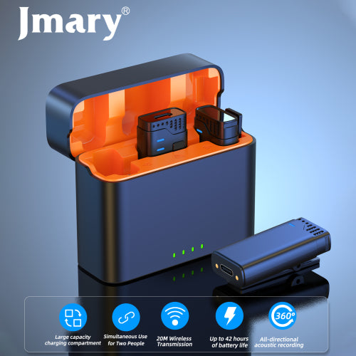 Jmary MW-16 Dual Wireless Microphone – Type-C, Lightning & DSLR Compatible (Noise Cancelation) - Touseef Electronics